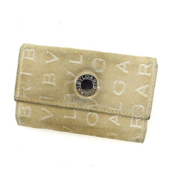 Bvlgari Key holder Key case Logo Mania Beige Silver Woman Authentic Used Y4930 - Picture 1 of 6